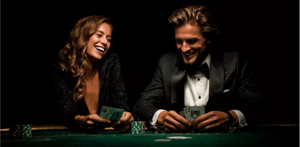 Casal feliz a jogar cartas no WinWin